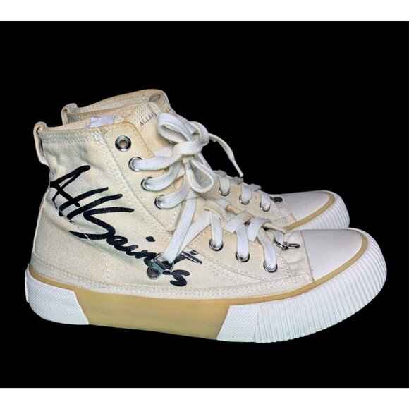 All Saints Women Sneakers Elena Signature High Top Trainers Off White Size 7 - Picture 6 of 8